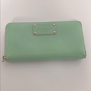 Kate Spade New York Patent Leather Accordion Style Zip Around Mint Green Wallet